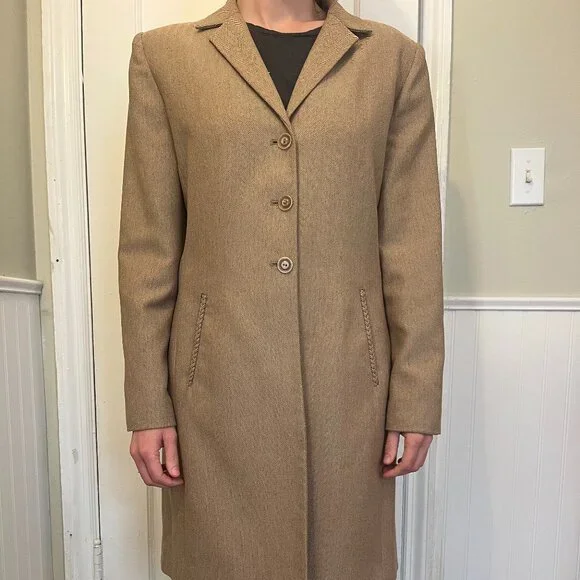Larry Levine Classics Women Beige Tan Trench Coat Button Polyester Long - Picture 4 of 7